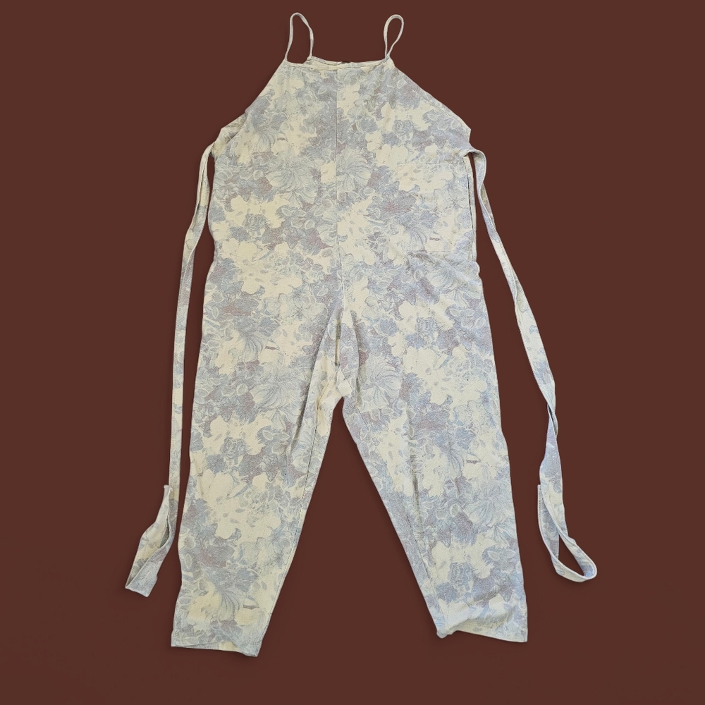 Free People Pastel Colors Floral Print Boho Cotton‎ Blend Pockets Jumpsuit Sz M